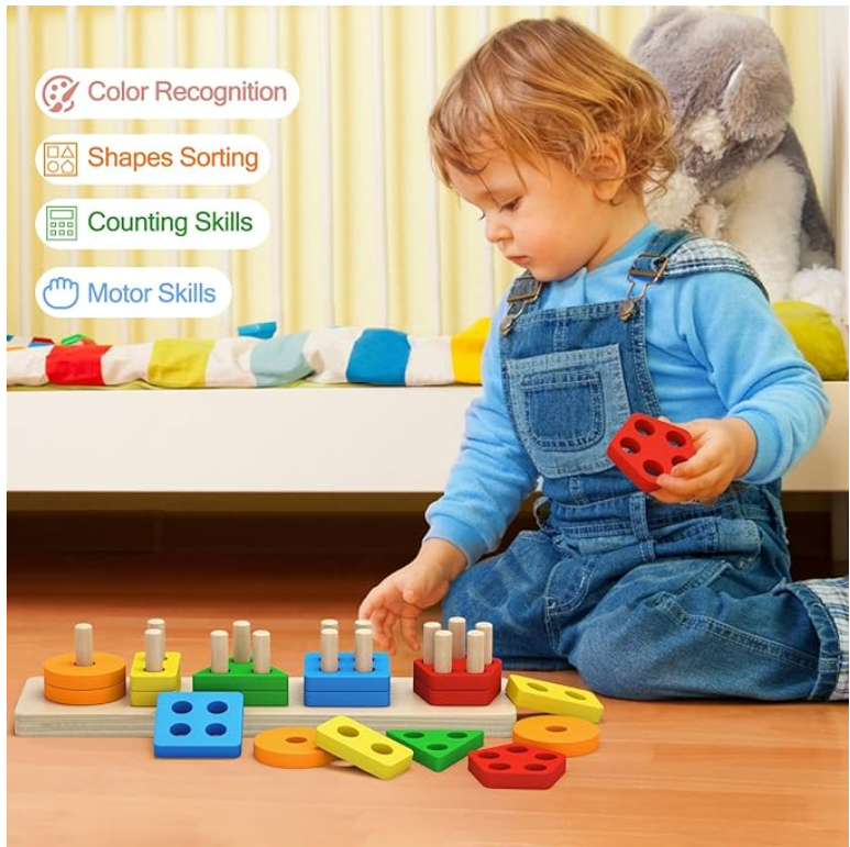 Montessori Wooden Sorting & Stacking Toys for Toddlers 1-3 Years Old