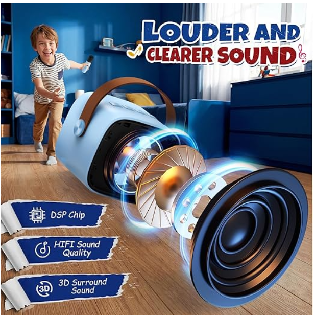 Kids Karaoke Machine with Bluetooth & 2 Wireless Microphones