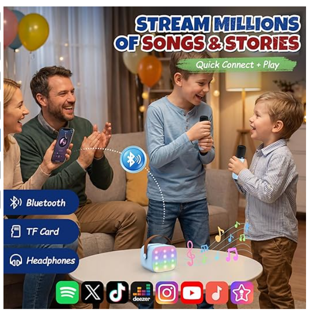 Kids Karaoke Machine with Bluetooth & 2 Wireless Microphones