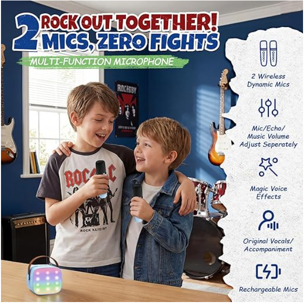 Kids Karaoke Machine with Bluetooth & 2 Wireless Microphones