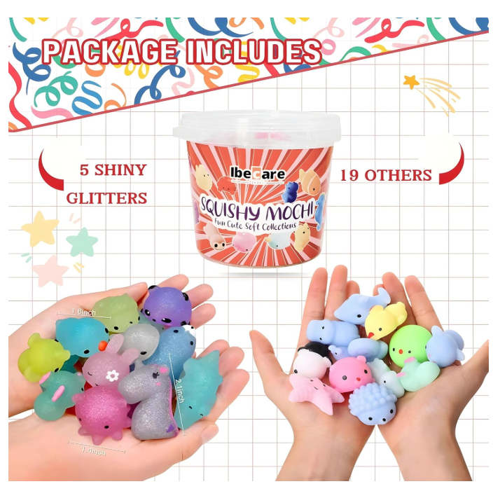 Ibecare Mochi Squishy Toys | Party favors for kids! birthday giveaways or return gifts for Birthday party kids | mini toys | goodie bags pinatas stocking fillers (24 Pcs)