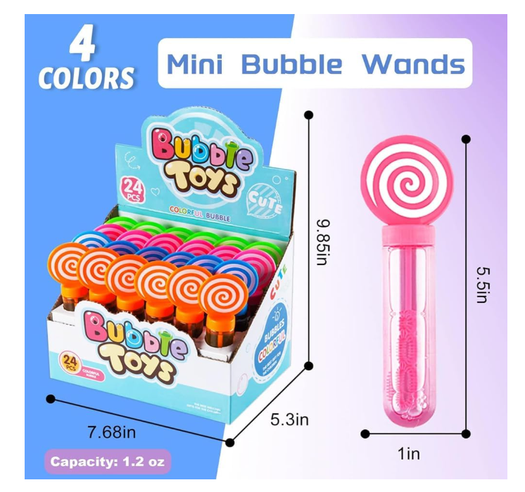 एमर्टीयर मिनी बबल वैंड्स - 24 का पैक, लॉलीपॉप डिज़ाइन, बच्चों के लिए पार्टी उपहार