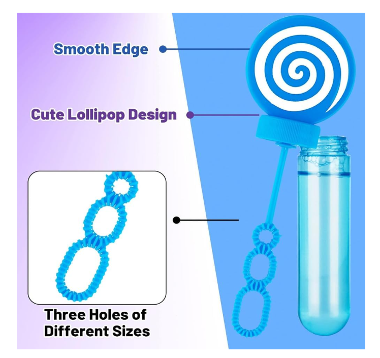 एमर्टीयर मिनी बबल वैंड्स - 24 का पैक, लॉलीपॉप डिज़ाइन, बच्चों के लिए पार्टी उपहार