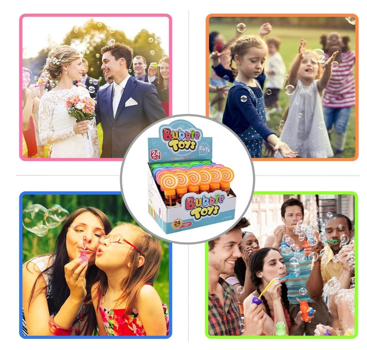 एमर्टीयर मिनी बबल वैंड्स - 24 का पैक, लॉलीपॉप डिज़ाइन, बच्चों के लिए पार्टी उपहार