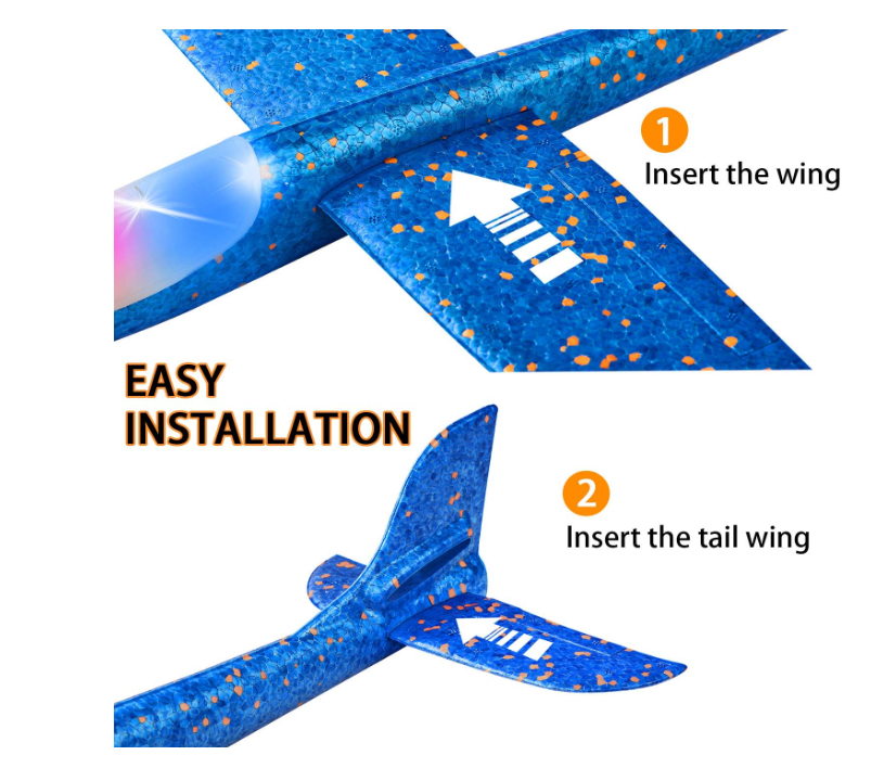 2-Pack LED Foam Airplane Toy, 17.5"