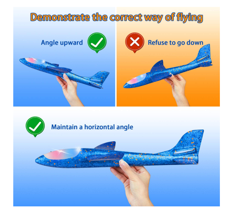 2-Pack LED Foam Airplane Toy, 17.5"