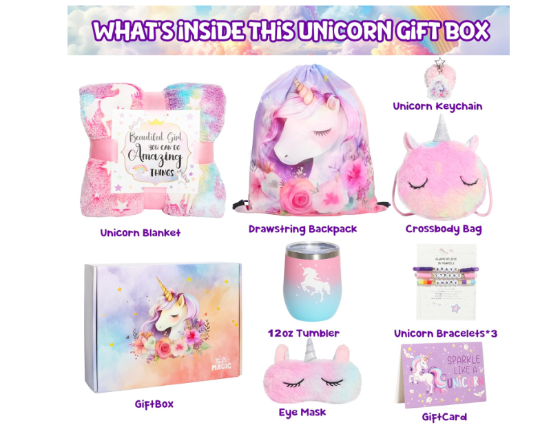 4 से 10 वर्ष की लड़कियों के लिए ब्यूटी कलरफुल यूनिकॉर्न गिफ्ट बॉक्स सेट