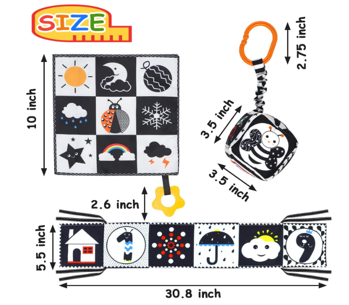 **KUANGO High-Contrast Baby Toys Set – 3-Piece Montessori Sensory Books for Newborns**