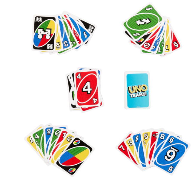 UNO Teams Card Game for Family Nights, Game Nights, Travel, Camping & Parties for Players 7 And Up In Up To Four Teams, With Cards Any Colorblind Player Can Use