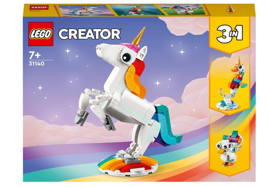 LEGO 31140 Creator 3 in 1 Magical Unicorn Toy to Seahorse to Peacock, Rainbow Animal Figures, Unicorn Gift for Girls and Boys, Buildable Toys