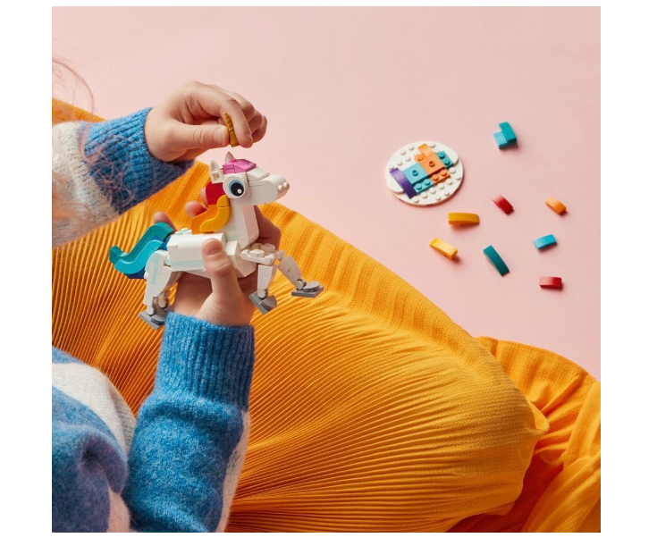 LEGO 31140 Creator 3 in 1 Magical Unicorn Toy to Seahorse to Peacock, Rainbow Animal Figures, Unicorn Gift for Girls and Boys, Buildable Toys