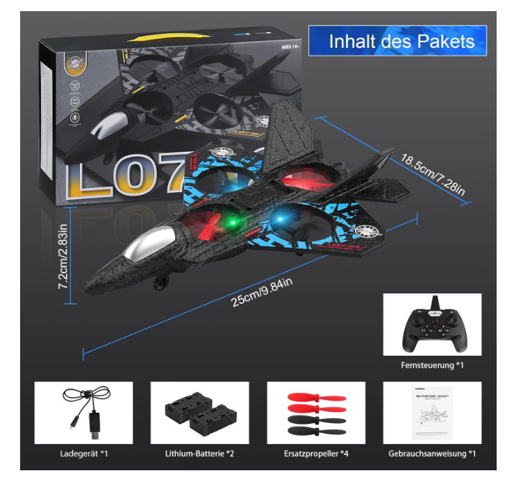 AWH Henakmsl RC एरोप्लेन 2.4GHz रिमोट कंट्रोल एरोप्लेन L0712 क्वाडकॉप्टर फ्लोटिंग फाइटर प्लेन RTF शुरुआती लोगों, बच्चों और वयस्कों के लिए, रंगीन लाइटों वाला खिलौना एरोप्लेन, USB चार्जिंग सुविधा।