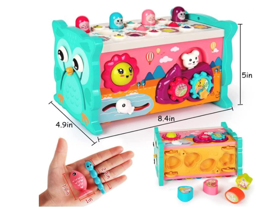 8 in 1 Toddler Activity Cube, Baby Montessori Developmental Toy Fine Motor Skills,Educational Hammering Toys Sensory Fishing Games Xylophone Shape Sorter Busy Toy for 1 2 3 4 Year Old Boy Girl Gift