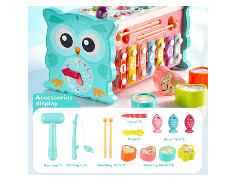 مكعب أنشطة ٨ في ١ للأطفال الصغار، لعبة مونتيسوري لتنمية المهارات الحركية الدقيقة، ألعاب تعليمية بالدق والضرب، ألعاب صيد حسية، لعبة إكسيليفون، لعبة فرز الأشكال، لعبة مسلية للأطفال من عمر ١ إلى ٤ سنوات، هدية مثالية للأولاد والبنات