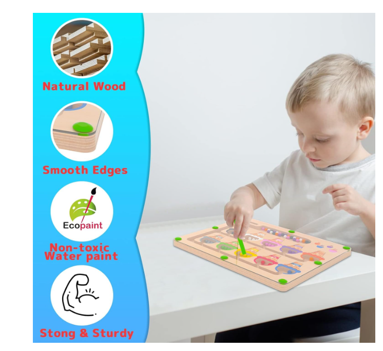 Magnetic Color & Number Maze - Montessori Wooden Color Matching Learning Counting Puzzle Board - Toddler Fine Motor Skills Toys for Boys Girls 3 4 5 Years Old