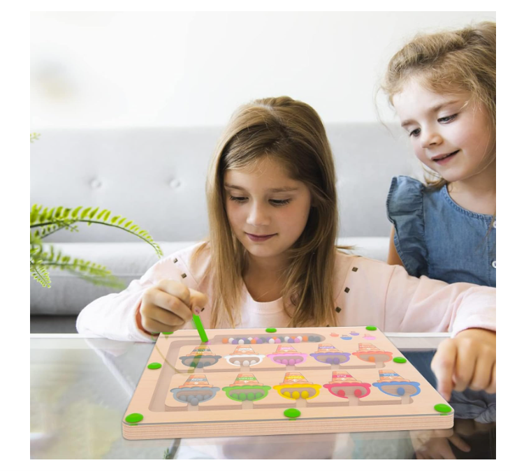 Magnetic Color & Number Maze - Montessori Wooden Color Matching Learning Counting Puzzle Board - Toddler Fine Motor Skills Toys for Boys Girls 3 4 5 Years Old