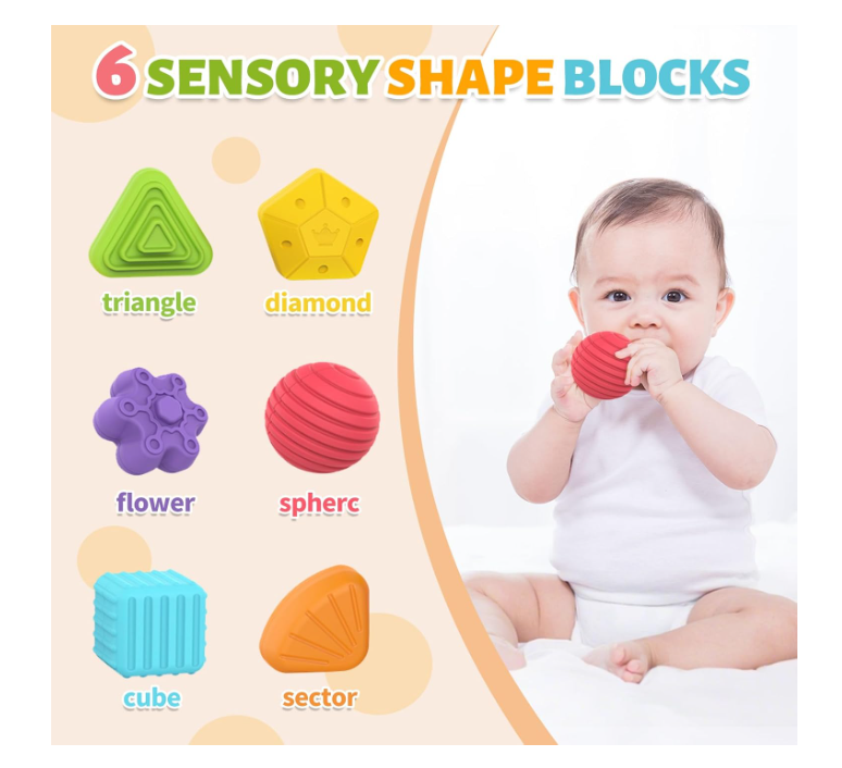MINGKIDS Montessori Toys for 1 Year Old,Baby Sorter Toy Colorful Cube and 6 Pcs Multi Sensory Shape, Toddler Developmental Learning Toys Birthday Gifts,Baby Toys 6-12-18 Months