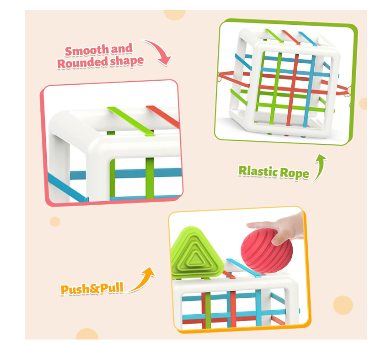 MINGKIDS Montessori Toys for 1 Year Old,Baby Sorter Toy Colorful Cube and 6 Pcs Multi Sensory Shape, Toddler Developmental Learning Toys Birthday Gifts,Baby Toys 6-12-18 Months