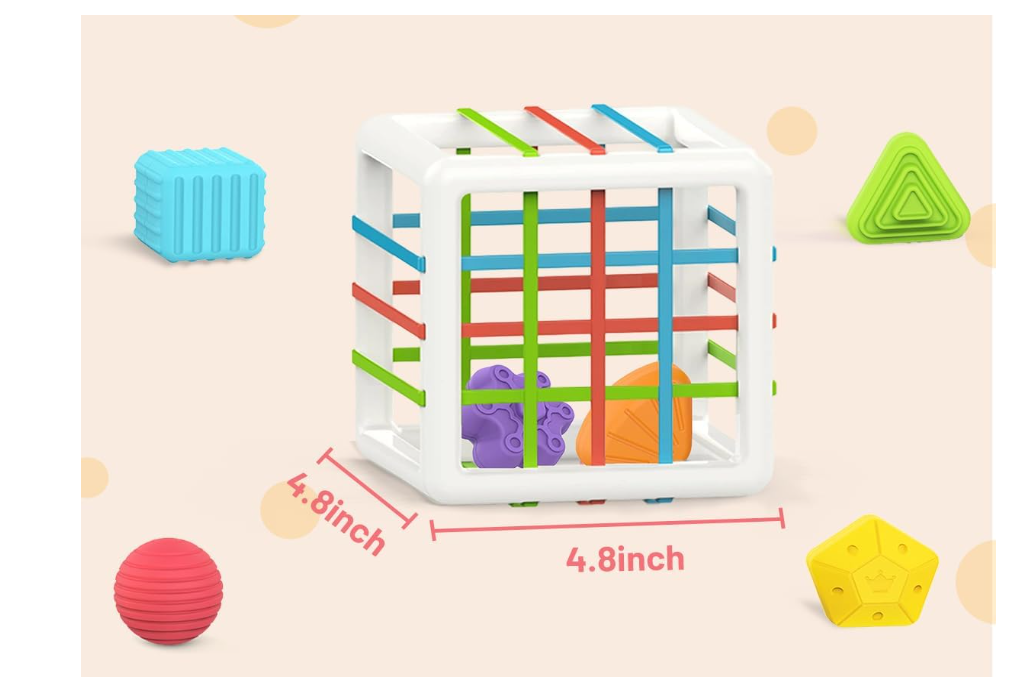 MINGKIDS Montessori Toys for 1 Year Old,Baby Sorter Toy Colorful Cube and 6 Pcs Multi Sensory Shape, Toddler Developmental Learning Toys Birthday Gifts,Baby Toys 6-12-18 Months