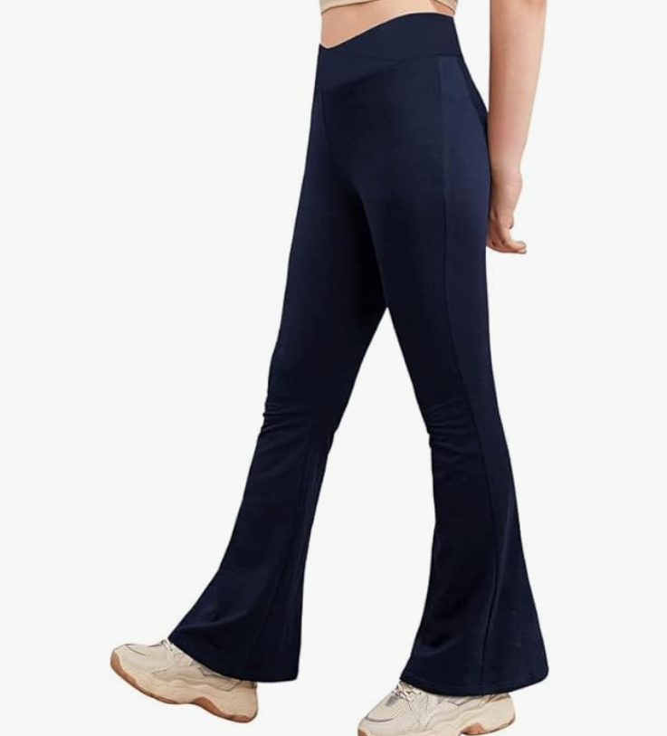 Haloumoning Girl's Leggings Cross High Waisted Flare Pants Yoga Bootcut Pants Solid Color Full Length Bell Bottoms