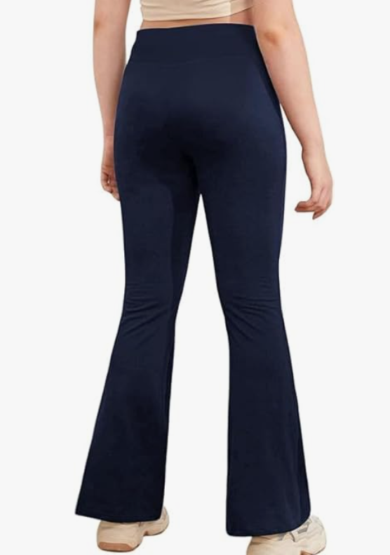 Haloumoning Girls High Waisted Uniform Pants Kids Wide Leg Dress Pants Casual Trousers with Pockets 5-14 Years