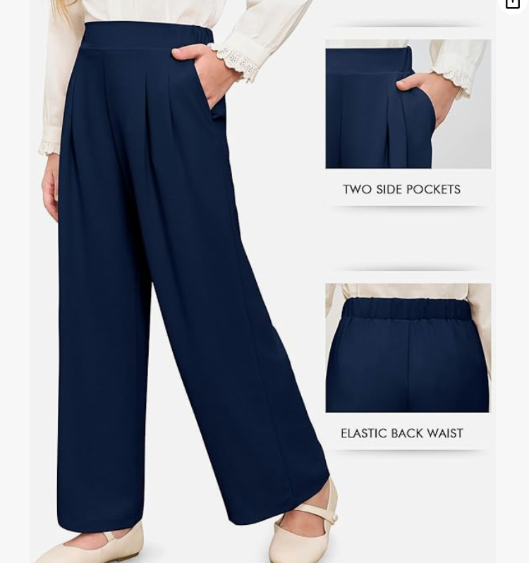 بنطلون بناتي عالي الخصر من هالومونينج، بنطلون واسع الساقين للأطفال، بنطلون كاجوال مع جيوب، مقاسات من 5 إلى 14 سنة