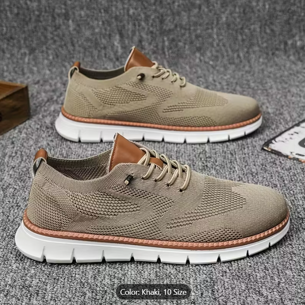 [Breathable Sneakers] Lightweight Breathable Men's Mesh Sneakers | Casual Summer Shoes with Elastic Laces, EVA Insole & Durable PVC Sole, White & Brown Design, Perfect for Outdoor Activities