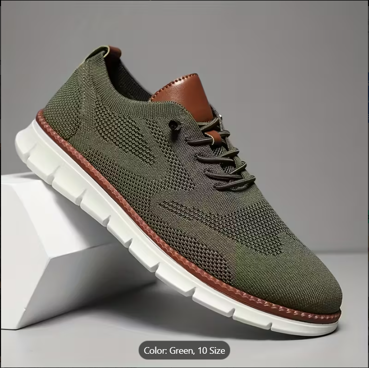 [Breathable Sneakers] Lightweight Breathable Men's Mesh Sneakers | Casual Summer Shoes with Elastic Laces, EVA Insole & Durable PVC Sole, White & Brown Design, Perfect for Outdoor Activities