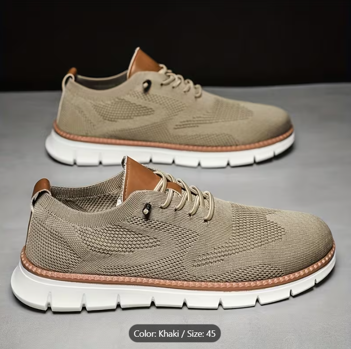 [Breathable Sneakers] Lightweight Breathable Men's Mesh Sneakers | Casual Summer Shoes with Elastic Laces, EVA Insole & Durable PVC Sole, White & Brown Design, Perfect for Outdoor Activities