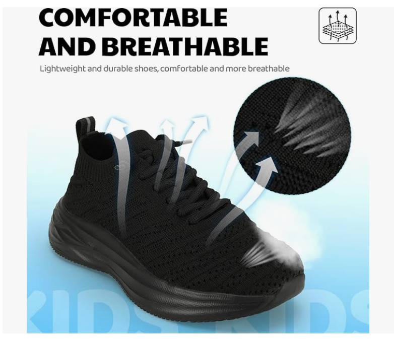 बच्चों और किशोरों के लिए हवादार बुनाई वाले स्नीकर्स – कुशन वाले सोल के साथ हल्के स्लिप-ऑन रनिंग शूज़, साइज़ 28-43