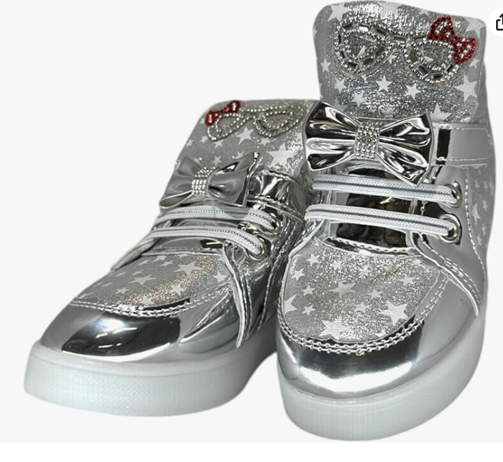 लड़कियों के लिए लाइट-अप हाई टॉप स्नीकर्स – ग्लिटर स्टार शूज़, बो और राइनस्टोन कैट इयर्स के साथ