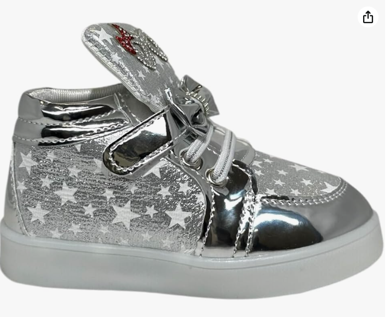 लड़कियों के लिए लाइट-अप हाई टॉप स्नीकर्स – ग्लिटर स्टार शूज़, बो और राइनस्टोन कैट इयर्स के साथ