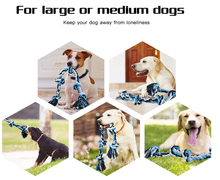 BMAG Dog Rope Toys for Aggressive Chewers, Interactive Heavy Duty Dog Toys for Medium Large Dogs, Tough Twisted Rope Toy with 5 Knots