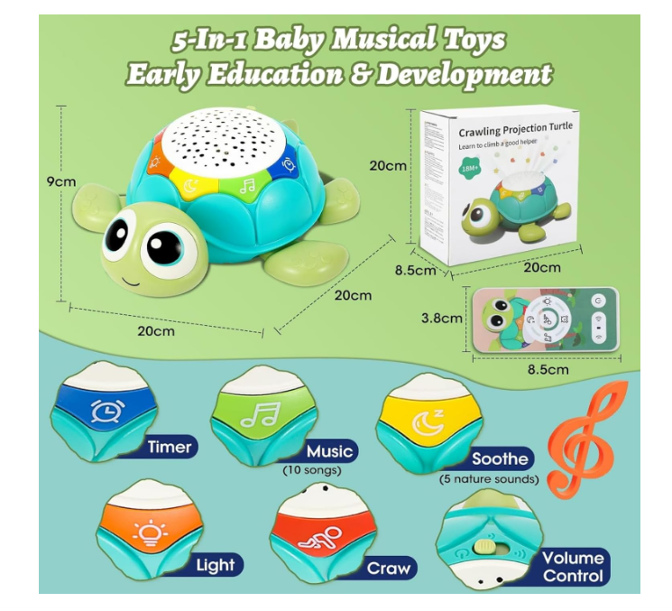 لعبة السلحفاة الموسيقية من AM ANNA للأطفال، ألعاب زحف موسيقية للأطفال من عمر 6 إلى 12 شهرًا، ألعاب تعليمية موسيقية للأطفال من عمر 6 إلى 12 شهرًا للأولاد والبنات مع أضواء، هدايا. تفضل بزيارة متجر AM ANNA