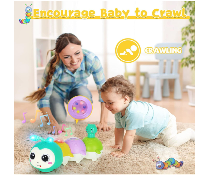 AM ANNA Baby Toys 0-6 Months, Crawling Caterpillar Tummy Time Toy with Magnetic Suction Music Light up, Sensory Learning Infant Toy for 6-12 Month Newborn Toddler 1 Year Old Girl Boy Baby Gifts