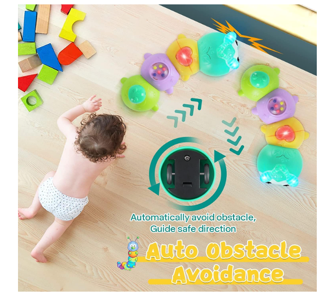 एएम अन्ना बेबी टॉयज़ 0-6 महीने, रेंगने वाला कैटरपिलर टमी टाइम टॉय, मैग्नेटिक सक्शन, म्यूज़िक और लाइट के साथ, 6-12 महीने के नवजात शिशु, 1 साल के बच्चे (लड़की/लड़का) के लिए सेंसरी लर्निंग टॉय, बेबी गिफ्ट्स