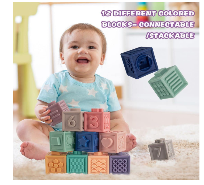 Moonmen 23 Pcs Montessori Toys for Babies 0-3-6-12 Months, 3 in 1 Soft Baby Teething Toys and Stacking Building Blocks for Sensory Developmental Education (23pcs)