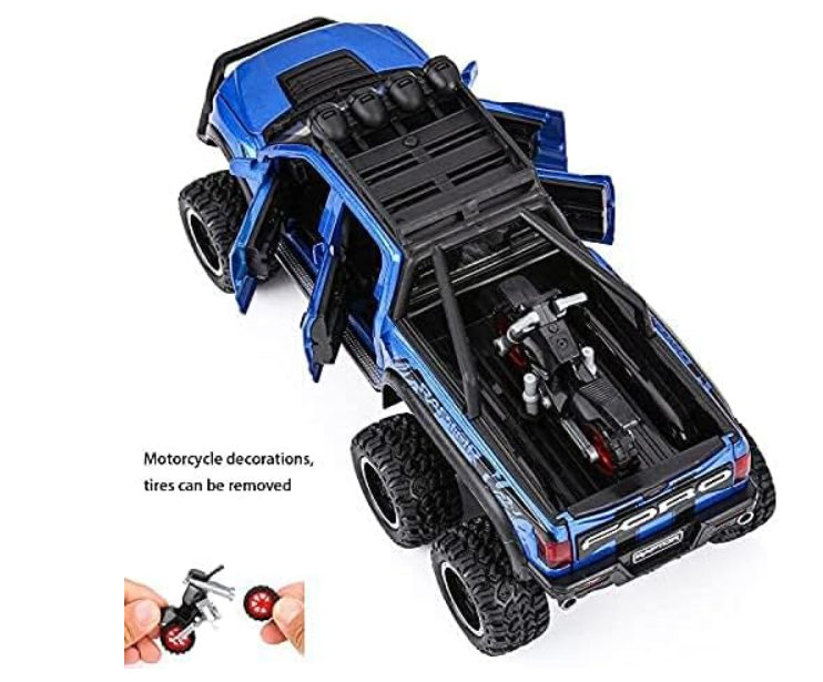 KASTWAVE F150 Pickup Truck Toys for Boys Age 3-8 Raptor Toy Trucks for Boy Ages 4-7 Diecast Metal Model Truck with Light and Sound Pull Back Toy Cars Gifts for 3+ Year Old Kids (Blue)