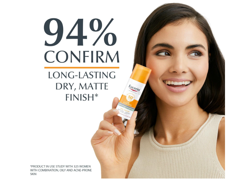 Eucerin Face Sunscreen Oil Control Gel-Cream Dry Touch, High UVA/UVB, SPF 50+, Light Texture Sun Protection, Suitable Under Make-Up, For Blemish-Prone Skin, 50ml
