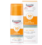 Eucerin Face Sunscreen Oil Control Gel-Cream Dry Touch, High UVA/UVB, SPF 50+, Light Texture Sun Protection, Suitable Under Make-Up, For Blemish-Prone Skin, 50ml