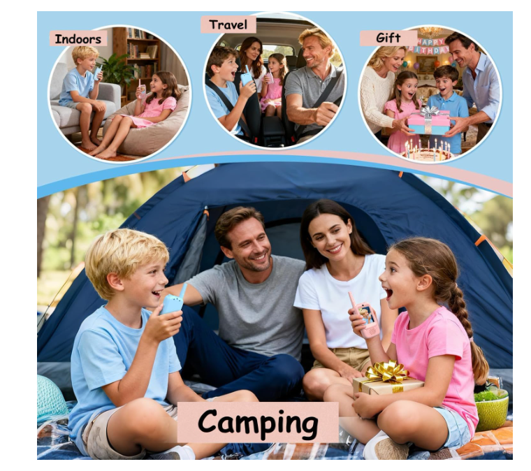 ESSEN Video Walkie Talkies Toys for Kids 2 Pack Rechargeable w/Screen Display,Voice Changer,Video Chat,Fun Toys for Indoor Outdoor Camping,Travel Birthday Gift Toy for Boys Girls Age 3-12 (Blue/Pink)