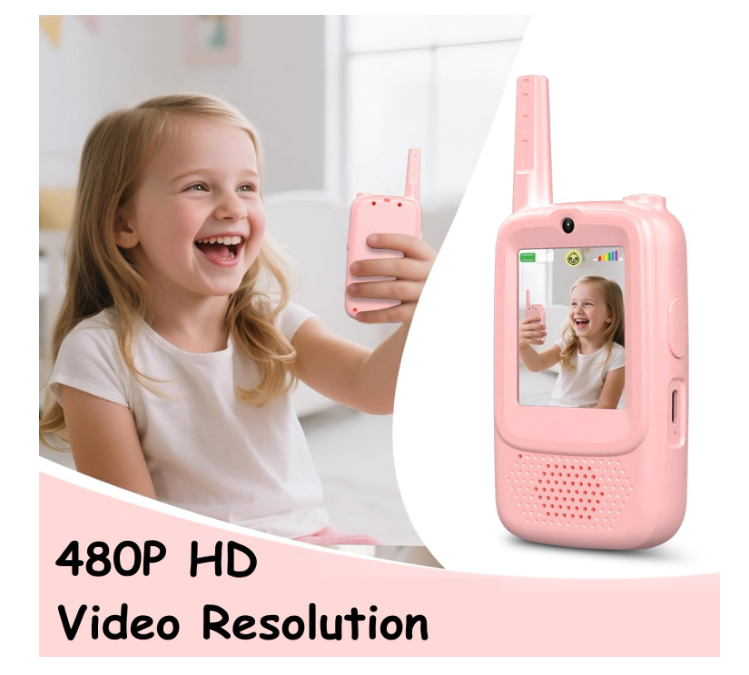 ESSEN Video Walkie Talkies Toys for Kids 2 Pack Rechargeable w/Screen Display,Voice Changer,Video Chat,Fun Toys for Indoor Outdoor Camping,Travel Birthday Gift Toy for Boys Girls Age 3-12 (Blue/Pink)