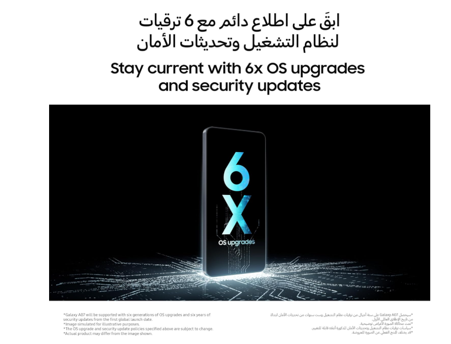 Samsung Galaxy A07 LTE, Android Smartphone, 64GB Storage, 4GB RAM, Black, 6x OS Upgrades, Large Display, 6nm Processor, Travel Adaptor Included (UAE Version)