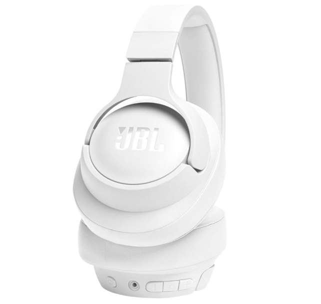 JBL Tune 720BT Wireless Over-Ear Headphones, Pure Bass Sound, Bluetooth 5.3, 76H Battery, Hands-Free Call, Multi-Point Connection, Foldable, Detachable Audio Cable - White, JBLT720BTWHT
